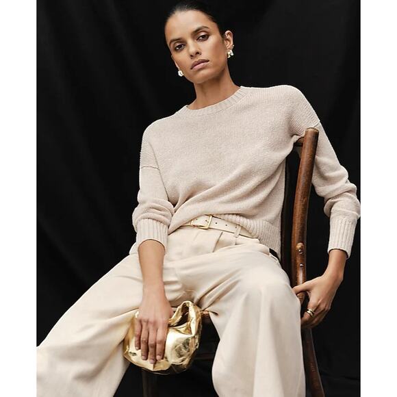 NWT Madewell Women's Linen Drop-Shoulder Sweater Coastal Neutral Oat Tan Size M - Picture 1 of 10